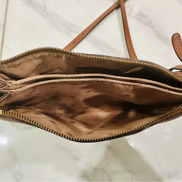KATE SPADE Leila Triple Gusset Crossbody Pebbled Leather Brown Shoulder Bag - Picture 7 of 11